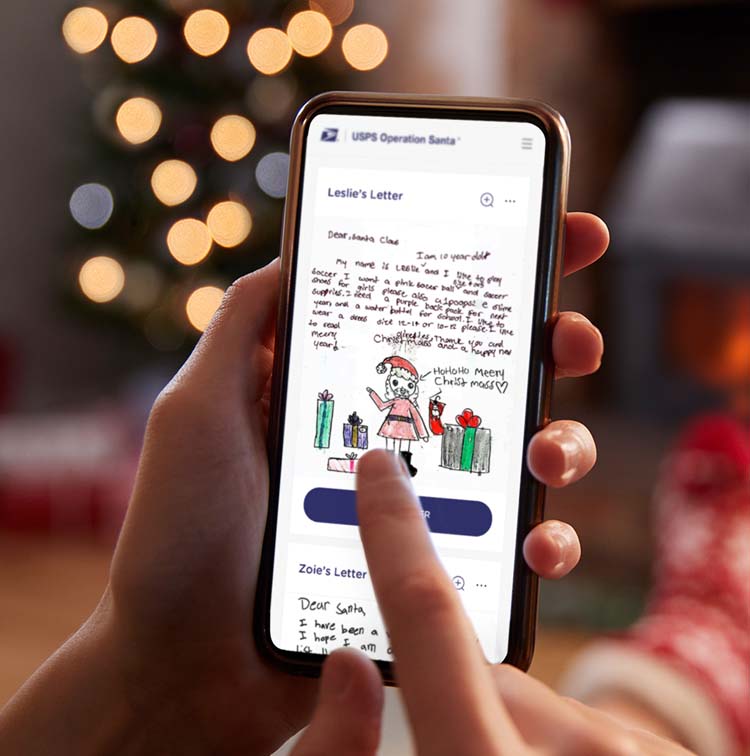 Person using Operation Santa app on smartphone 