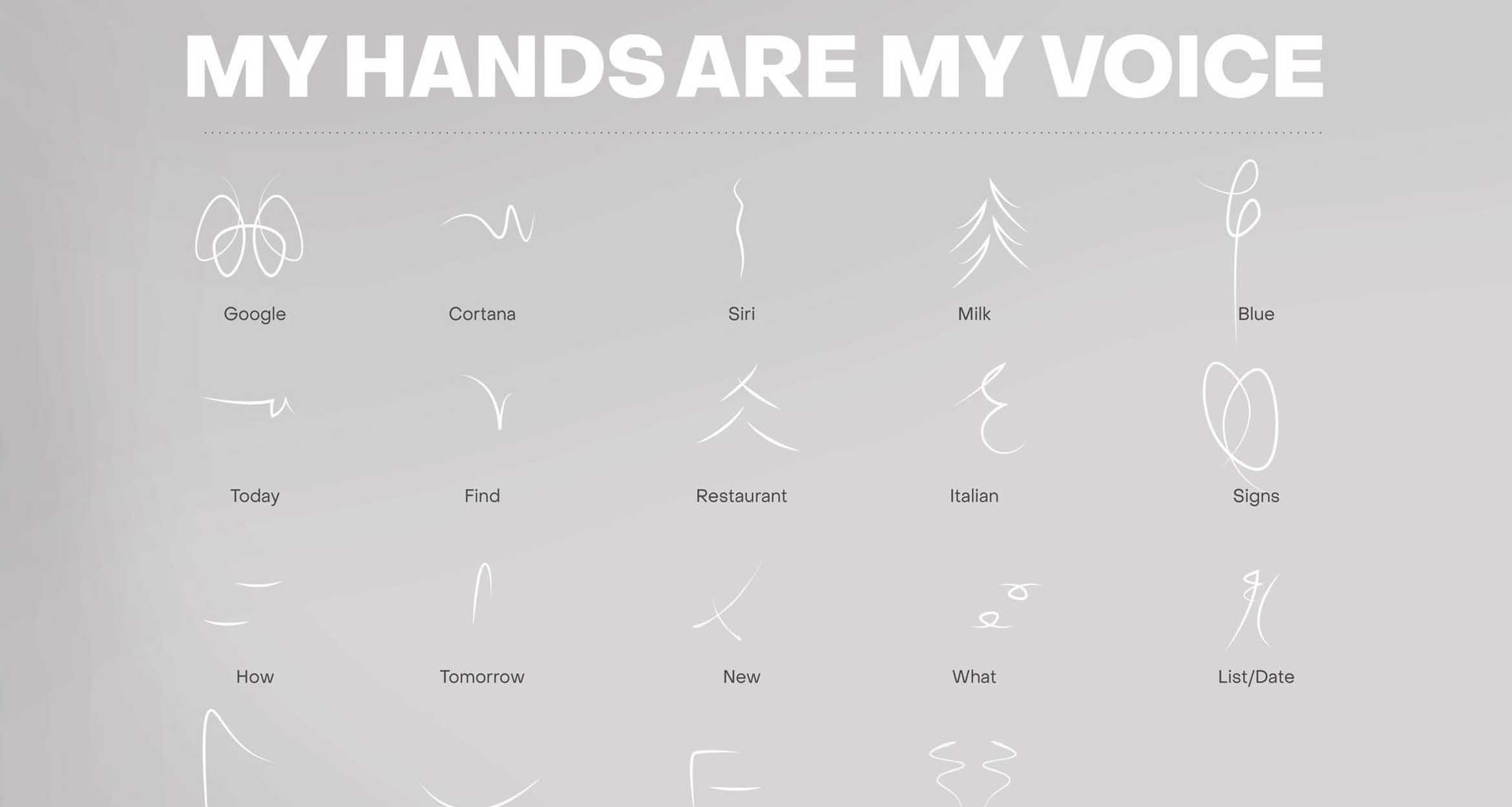 My Hands Are My Voice: illustration of sign language used with SIGNS smart voice assistant for people with hearing loss. 