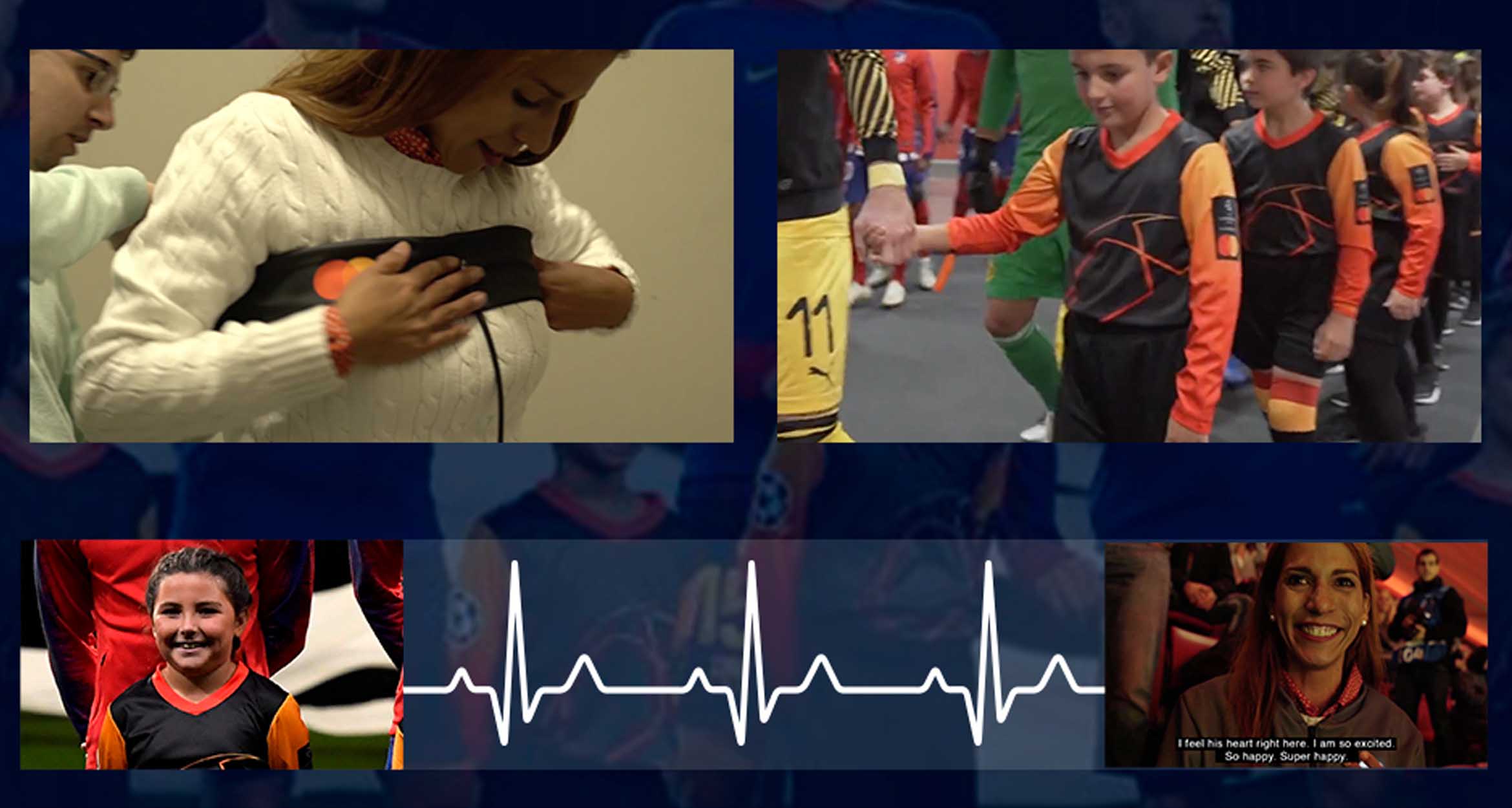 Collage of children wearing Kit Beats jerseys, their parents, and heartbeat vectors 