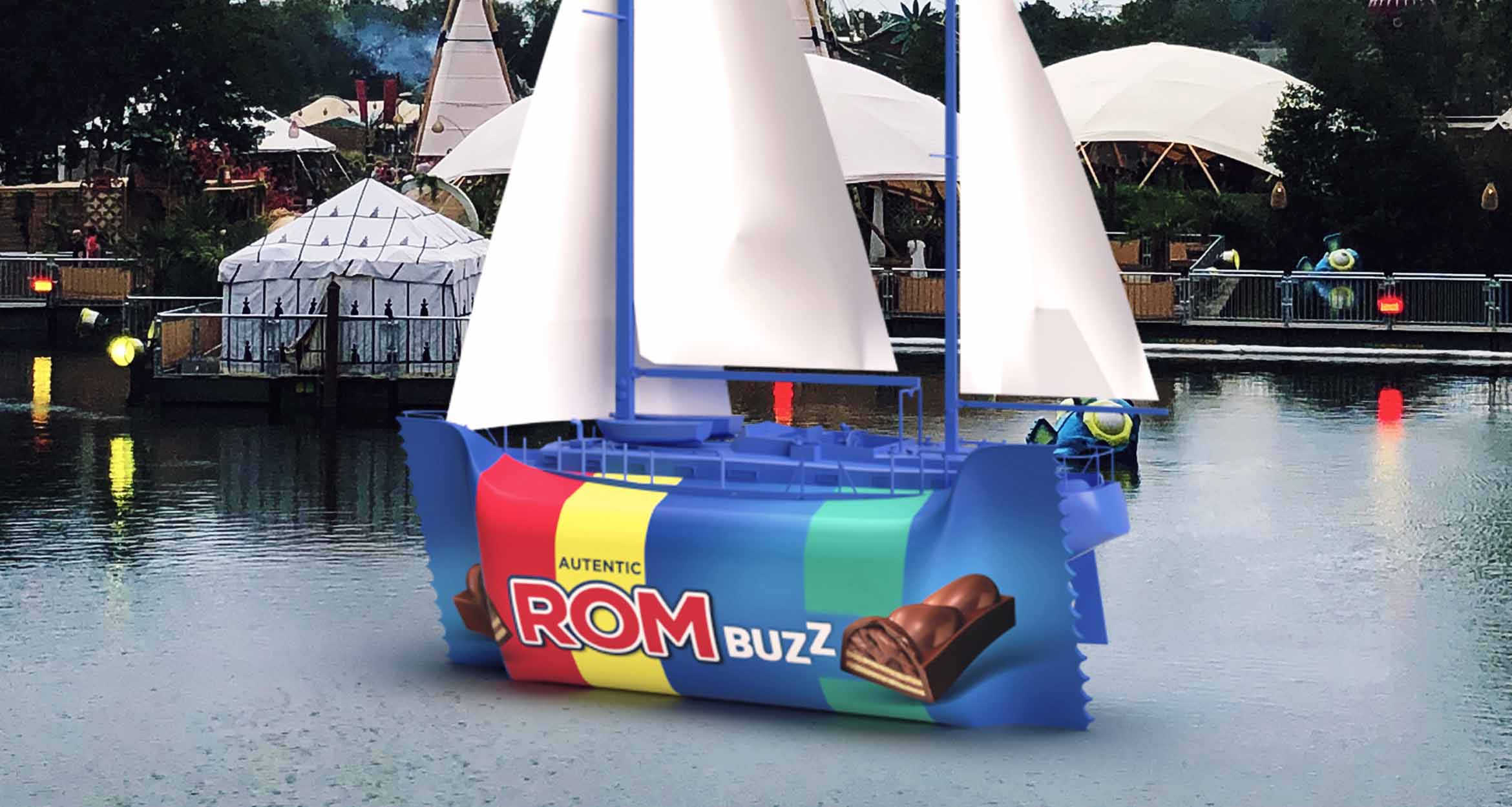 ROM Buzz candy bar sail boat in water 