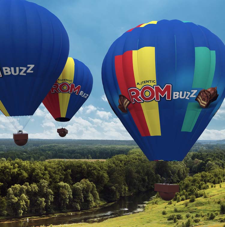 ROM Buzz candy bar hot air balloons floating over forest 