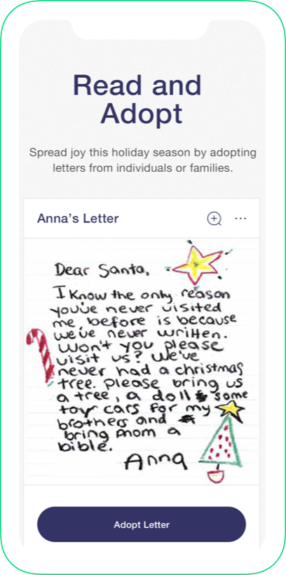 Operation Santa smartphone app screenshot: Read & Adopt 