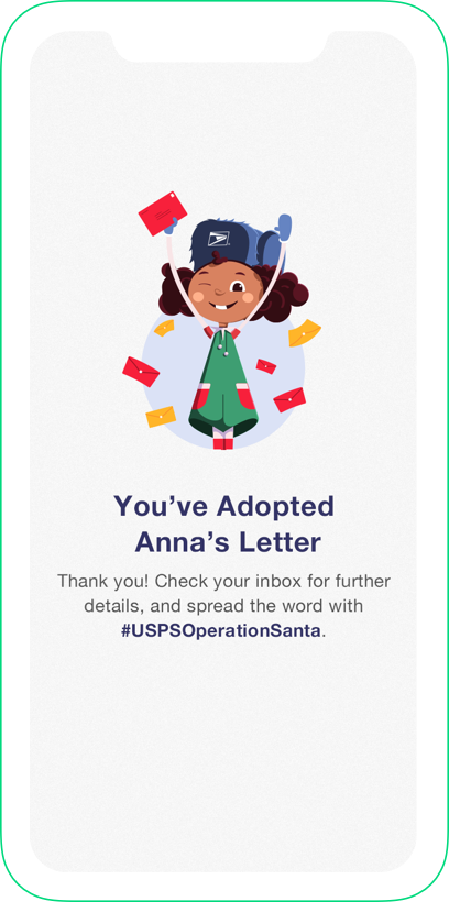 Operation Santa smartphone app screenshot: Adopted a Letter
