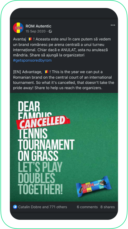 ROM Social Post Screenshot: Dear Famous Cancelled Tennis Tournament on Grass, Let’s Play Doubles Together!