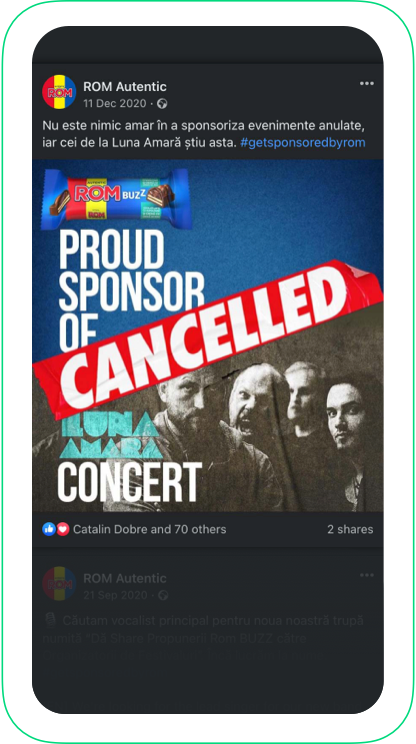 ROM Social Post Screenshot: Proud Sponsor of Cancelled Luna Amara Concert